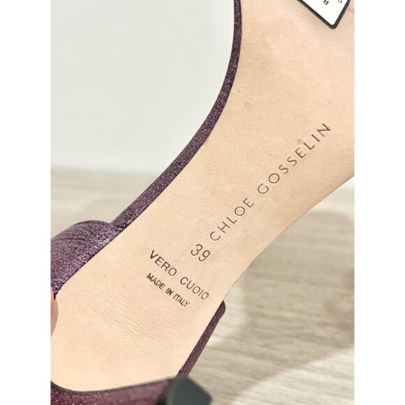 Chloe Gosselin Metallic Ankle Strap Stilettos Sandals Purple Women's Size EU 39 - Picture 5 of 6